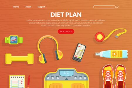 Diet Plan Landing Page Template, Healthy Lifestyle Mobile App, Homepage Flat Vector Illustration Vector Illustration, Web Designのイラスト素材