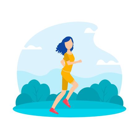 Young Woman Dressed in Sportswear Jogging in the Park, Healthy Active Lifestyle Vector Illustrationのイラスト素材