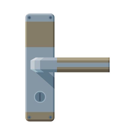 Metal Door Handle with Push Mechanism and Lock, House Interior Element Flat Style Vector Illustrationのイラスト素材