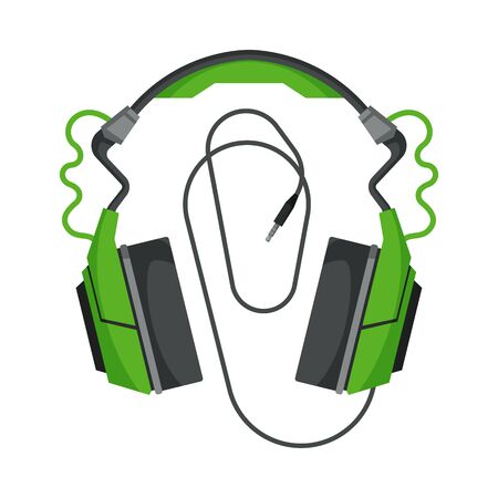 Headphones with Cable, Accessory for Music Listening or Gaming Vector Illustrationのイラスト素材