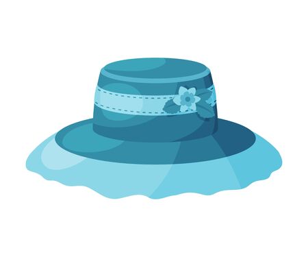 Female Blue Hat, Vintage Headdress, Sun Protection Headwear for Lady Flat Vector Illustrationのイラスト素材