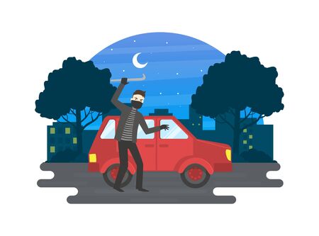 Property Insurance, Protection of a Vehicle from Robbers Vector Illustrationのイラスト素材