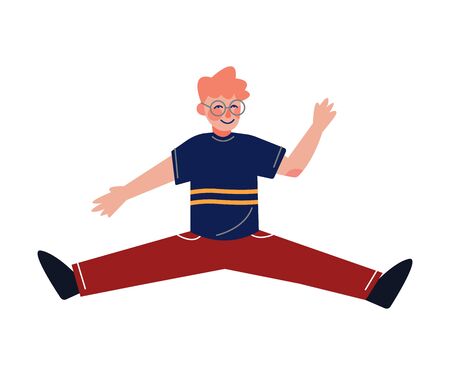 Smiling Teenager Boy Happily Jumping, Emotional Schoolgirl Having Fun Vector Illustrationのイラスト素材