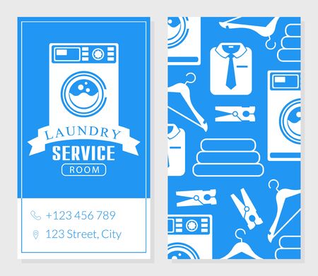 Laundry Service Business Card Template, Two Sides of Invitation Card Vector Illustrationのイラスト素材