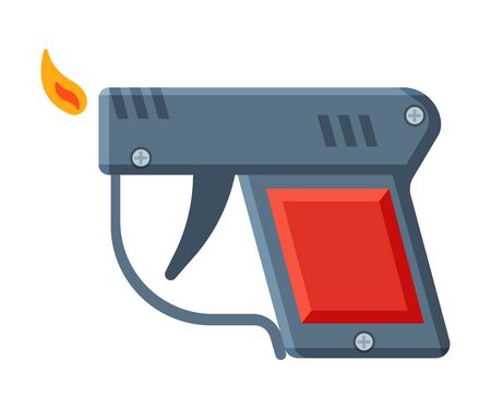 Pistol Shape Cigarette Lighter with Fire, Flammable Smoking Equipment Vector Illustrationのイラスト素材