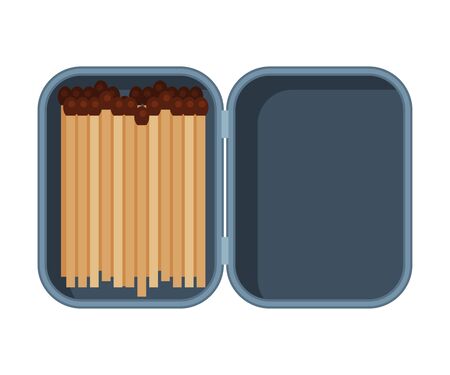 Steel Opened Matchbox with Matches, Sulphur Head Match set for Bonfire, Gas Stove, Smoking Vector Illustrationのイラスト素材