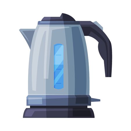 Stainless Electric Kettle, Household Kitchen Appliance Flat Style Vector Illustration on White Backgroundのイラスト素材