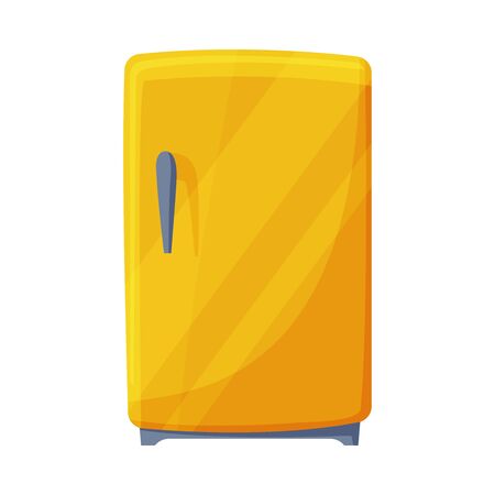 Orange Retro Rrefrigerator Household Kitchen Appliance Flat Style Vector Illustration on White Backgroundのイラスト素材