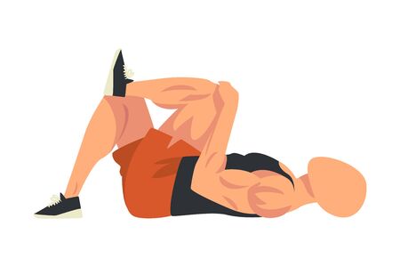 Man Doing Glute Exercise, Side View of Male Athlete Doing Sports for Fit Body, Buttock Workout Vector Illustration on White Backgroundのイラスト素材