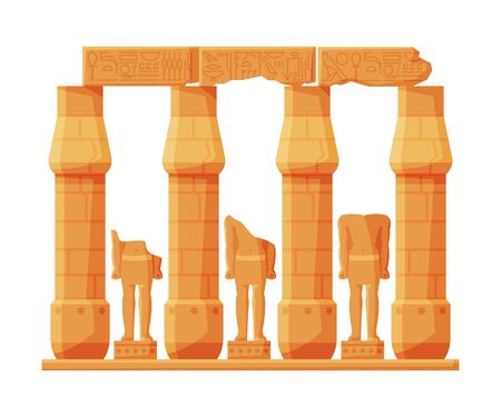 Ancient Egypt Temple Stone Columns or Pillars, Symbol of Egypt Flat Style Vector Illustration on White Backgroundのイラスト素材