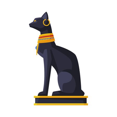 Bastet Ancient Egyptian Goddess, Black Egyptian Cat, Symbol of Egypt Flat Style Vector Illustration on White Backgroundのイラスト素材