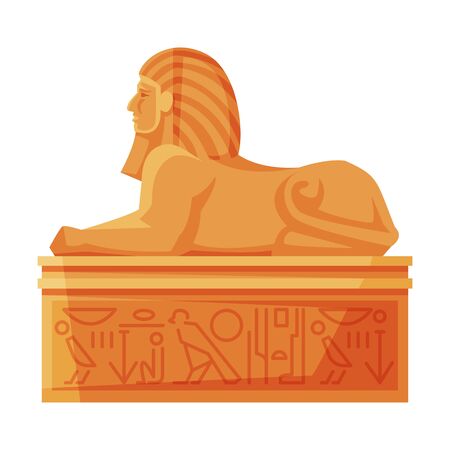 Egyptian Sphinx Statue, Side View, Symbol of Egypt Flat Style Vector Illustration on White Backgroundのイラスト素材