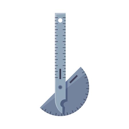 Protractor and Ruler Measurement Instrument Flat Style Vector Illustration on White Backgroundのイラスト素材