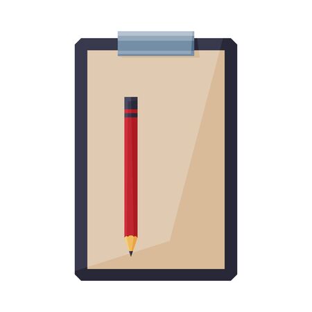 Clipboard with Pencil, Stationery Supplies Flat Style Vector Illustration on White Backgroundのイラスト素材