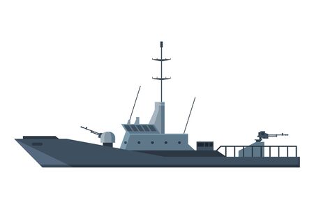 Armored Military Ship, Heavy Special Battleship Flat Vector Illustrationのイラスト素材