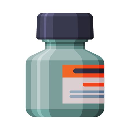 Medicine Bottle, Pharmaceutical Product, Drug Store, Medical Prescription Packaging Flat Style Vector Illustration on White Backgroundのイラスト素材