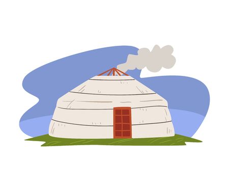 Mongolian Yurt, Nomadic Dwelling of Asian People Vector Illustrationのイラスト素材