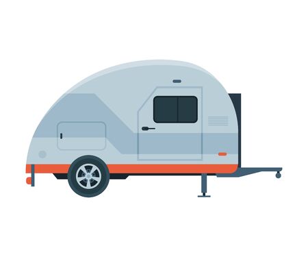 Modern Travel Trailer, Mobile Home for Summer Travel and Adventures Flat Vector Illustrationのイラスト素材