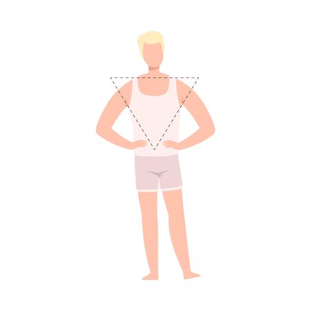 Faceless Man in White Tank Top and Underpants, Male Body Inverted Triangle Shape Flat Style Vector Illustrationのイラスト素材
