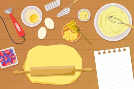 Bakery Background with Cooking Ingredients and Delicious Homemade Food Recipe Vector Illustrationのイラスト素材