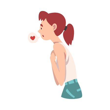 Young Woman Standing Sadly with Thoughtful Look Vector Illustrationのイラスト素材