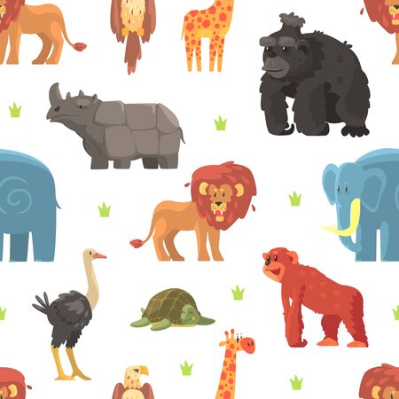 Cute Wild Jungle Animals Seamless Pattern Design Element Can Be Used For Fabric Wallpaper Packaging Web Page Background Vector Illustrationのイラスト 素材 ストックフォト 写真素材のstock Foto ストックドットフォト