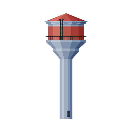 Water Tower Industrial Construction, Countryside Life Object Flat Vector Illustration Isolated on White Background.のイラスト素材