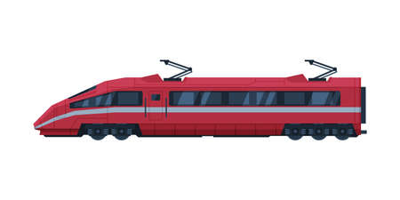 Red Modern Railway Locomotive, Train Railroad Transportation Flat Vector Illustration on White Backgroundのイラスト素材