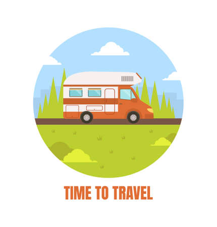 Travel Van Packed and Ready to Set Off on Journey Vector Illustrationのイラスト素材