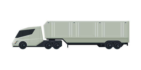 Cargo Trailer Truck, Delivery and Shipping Modern Cargo Vehicle, Side View Flat Vector Illustration on White Backgroundのイラスト素材