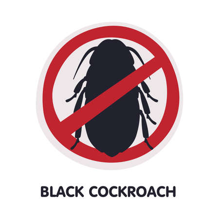 Black Cockroach Harmful Insect Prohibition Sign, Pest Control and Extermination Service Vector...
