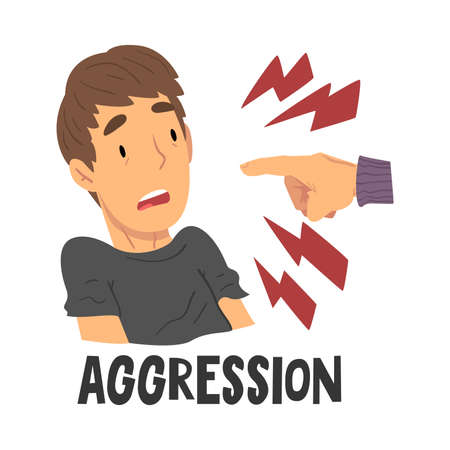 Aggression Teen Problem, Teenager Boy in Stressful Situation Vector Illustration on White Background.のイラスト素材