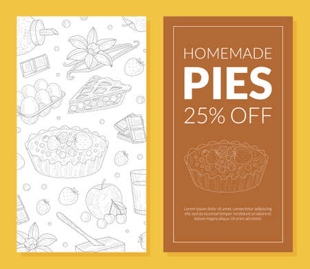 Homemade Pie Card Template, Special Offer Flyer, Leaflet, Banner, Poster, Restaurant or Cafe Menu Design Element Vector Illustrationのイラスト素材