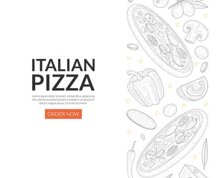 Italian Pizza Landing Page Template, Traditional Fresh Tasty Food Express Delivery Service Vector Illustrationのイラスト素材