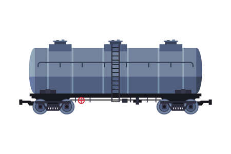 Oil Rail Tank, Gasoline and Petroleum Production and Transportation Industry Flat Style Vector Illustration on White Backgroundのイラスト素材