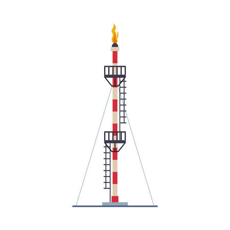 Gas Tower Rig with Fire, Gasoline and Petroleum Production Industry Flat Style Vector Illustration on White Backgroundのイラスト素材
