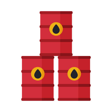 Red Oil Barrels, Gasoline and Petroleum Production Industry Flat Style Vector Illustration on White Backgroundのイラスト素材