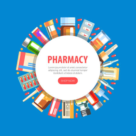 Pharmacy Landing Page Template, Medications and Medical Supplies Online Web Page, Mobile App, Homepage Vector Illustrationのイラスト素材