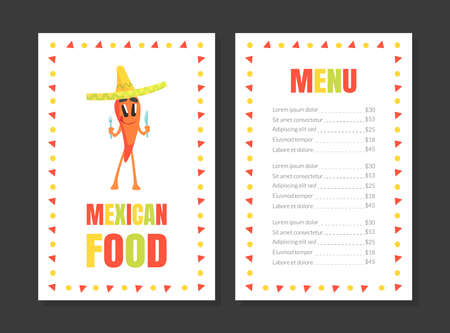 Mexican Food Menu Template, Restaurant, Cafe Brochure, Invitation Vector Illustrationのイラスト素材