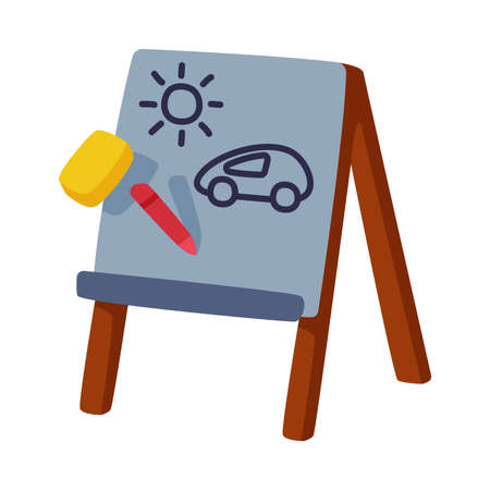 Wooden Easel for Kids Development and Entertainment Cartoon Vector Illustration on White Backgroundのイラスト素材