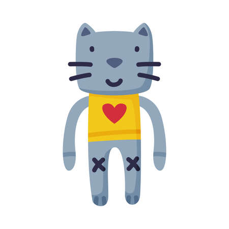 Cute Cat Stuffed Baby Toy, Cute Object for Kids Development and Entertainment Cartoon Vector Illustrationのイラスト素材