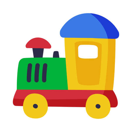 Train Locomotive Baby Toy, Cute Colorful Object for Kids Development and Entertainment Cartoon Vector Illustration on White Backgroundのイラスト素材