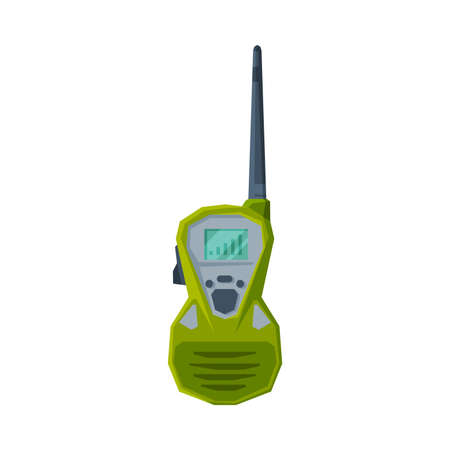 Radio Transmitter, Modern Green Handheld Portable Device with Screen and Antenna Flat Vector Illustrationのイラスト素材