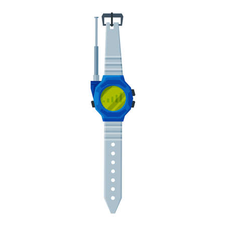 Modern Smart Watch Device with Radio Transmitter Flat Vector Illustrationのイラスト素材