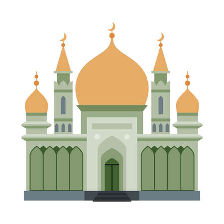 Muslim Mosque Building, Religious Temple, Ancient Architectural Construction Vector Illustrationのイラスト素材