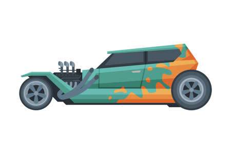 Retro Style Hot Rod Race Car, Vintage Sports Automobile Vector Illustration on White Backgroundのイラスト素材