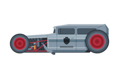Retro Style Gray Car, Old Racing Sports Automobile Vector Illustration on White Backgroundのイラスト素材