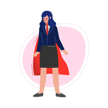 Businesswoman Wearing Red Waving Cape, Successful Superhero Business Person Character, Leadership, Challenge Goal Achievement Vector Illustrationのイラスト素材