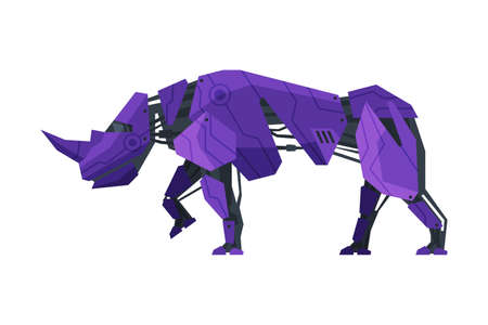 Rhinoceros Wild Animal Robot, Artificial Intelligence Robotic Animal Vector Illustration on White Backgroundのイラスト素材