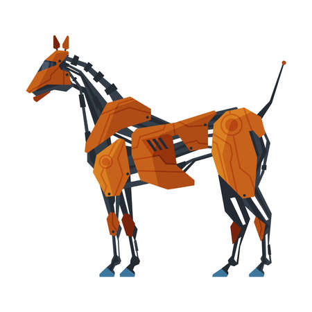 Horse Animal Robot, Artificial Intelligence Robotic Animal Vector Illustration on White Backgroundのイラスト素材